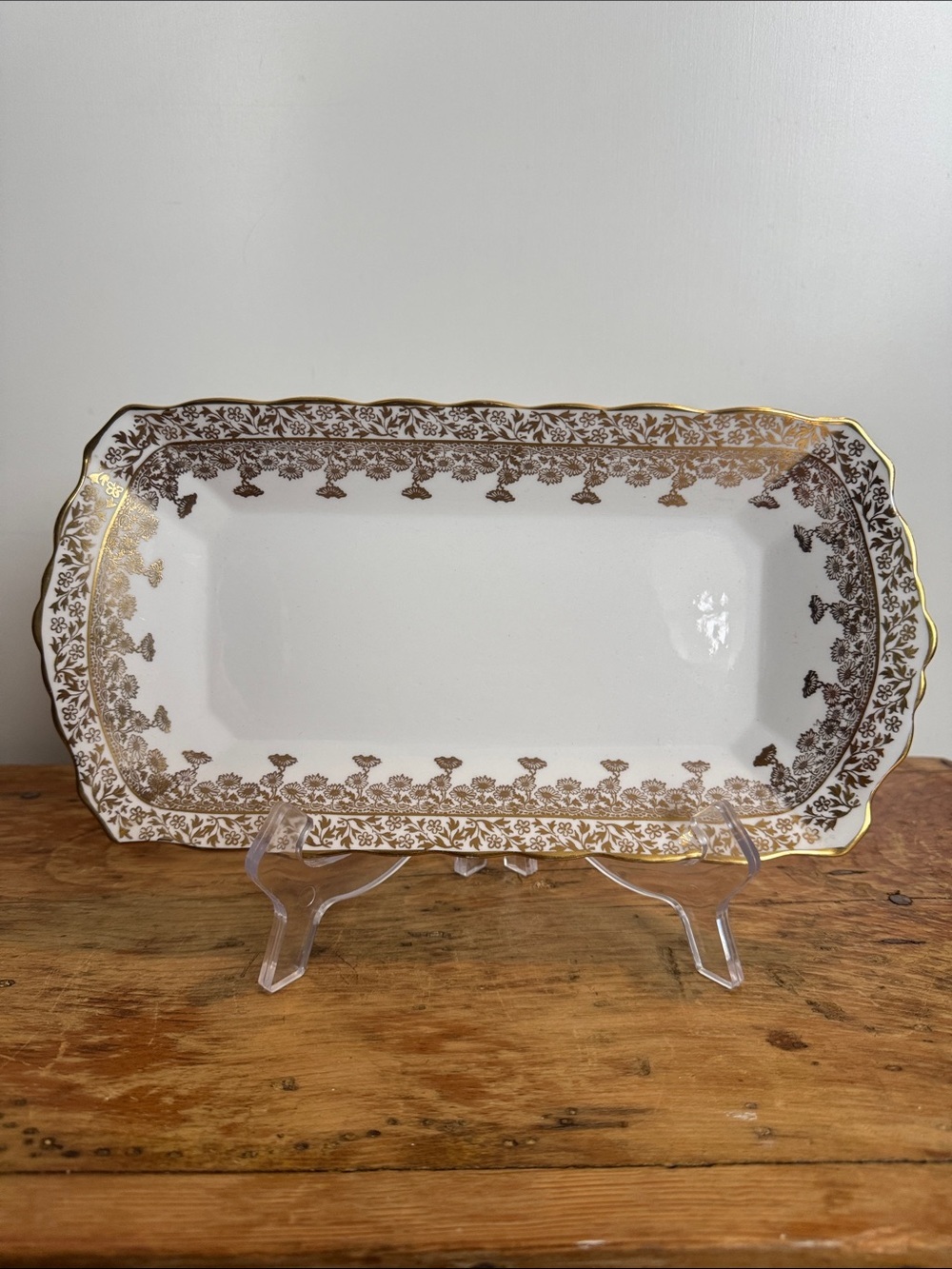 Porcelain tray w gold filigree decoration by Royal Stafford, Gold Regent pattern